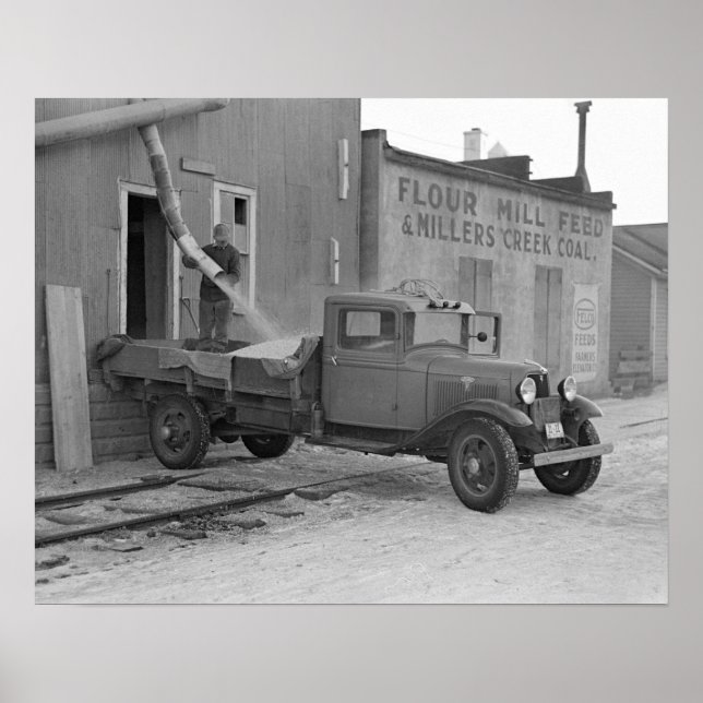 Sädestransportlastbil, 1936. Gammalt foto Poster (Framsidan)