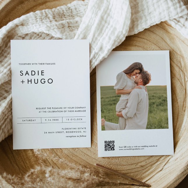 SADIE minimal bröllopsinbjudan med foto- och QR-ko Inbjudningar (Skapare uppladdad)