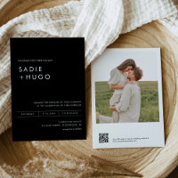 SADIE minimal bröllopsinbjudan med foto- och QR-ko