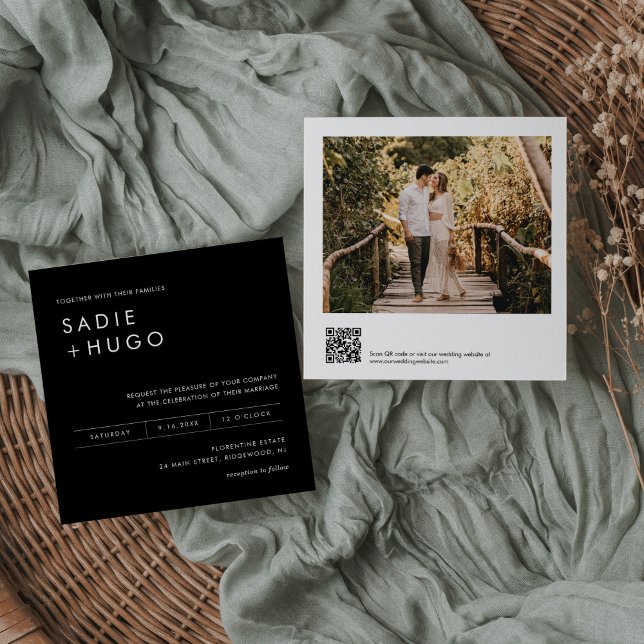 SADIE Minimal Square Wedding-foto, QR-kod Inbjudningar (Skapare uppladdad)
