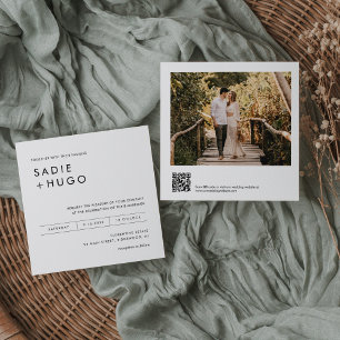 SADIE Minimal Square Wedding-foto, QR-kod Inbjudningar