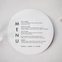 SADIE Minimalist Round Bröllop Dinner Menu