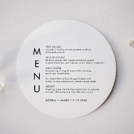 SADIE Minimalist Round Bröllop Dinner Menu Inbjudningar