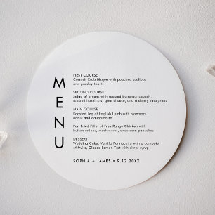 SADIE Minimalist Round Bröllop Dinner Menu Inbjudningar