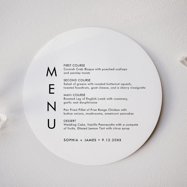 SADIE Minimalist Round Bröllop Dinner Menu Inbjudningar (Skapare uppladdad)