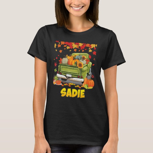 Sadie Thanksgiving Pumpkin Truck Thankful Fall Tre T Shirt (Framsida)