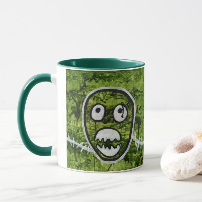 Sädige Pete Skalle Bisarrt Whimsisk Monster Konst  Mugg (Med munk)