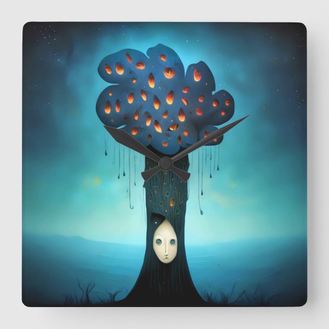 Sadness Träd Fyrkantig Klocka (Framsida)