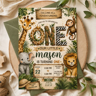 Safari 1-års födelsedagsinbjudan mall
