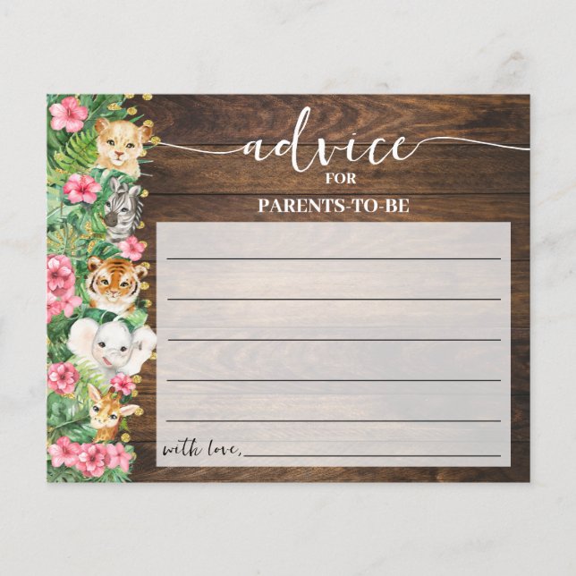 Safari Advice Mom & Dad Pink Rustic Shower Card Flygblad (Framsidan)