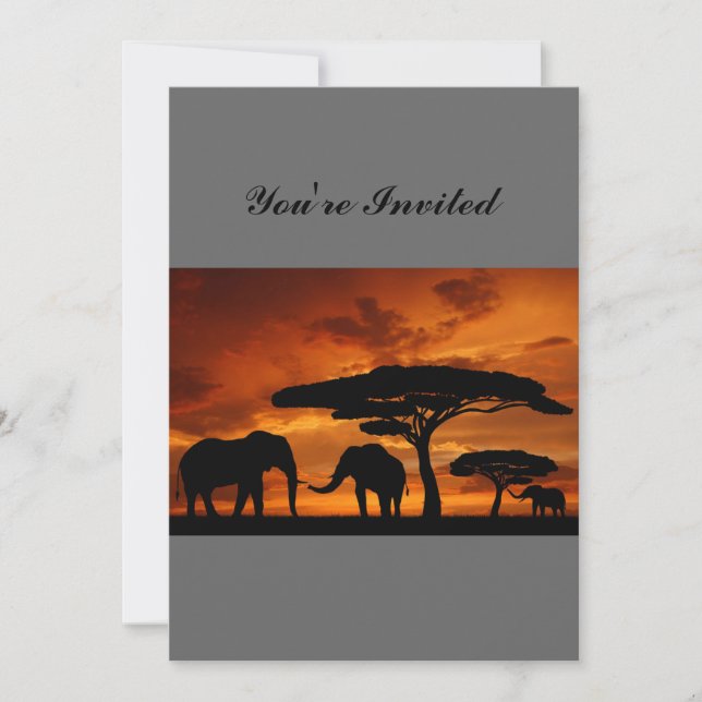 Safari African Baobab träd elefant silhuette Inbjudningar (Framsida)