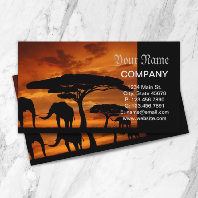 Safari African Baobab träd elephant silhouette Visitkort (Safari African Baobab tree elephant silhouette Business Card)