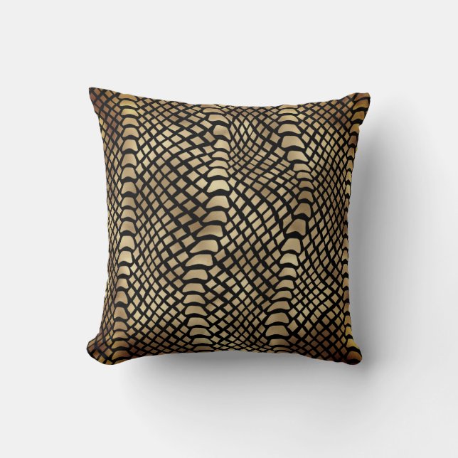 Safari African Black Guld Python Animal Skin Sepia Kudde (Framsida)
