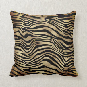 Safari African Black Guld Zebra Animal Skin Sepia Kudde