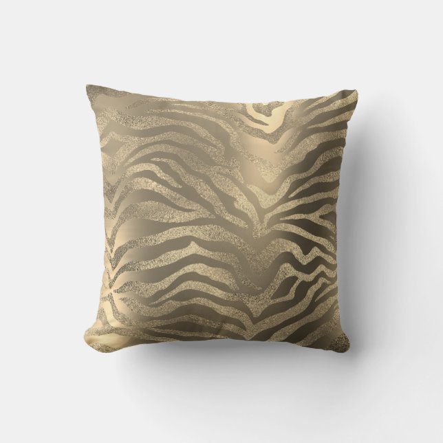 Safari African Champaign Guld Zebra Animal Skin Kudde (Framsida)
