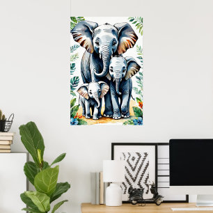 Safari African Elephants Family, Baby Elephant Poster