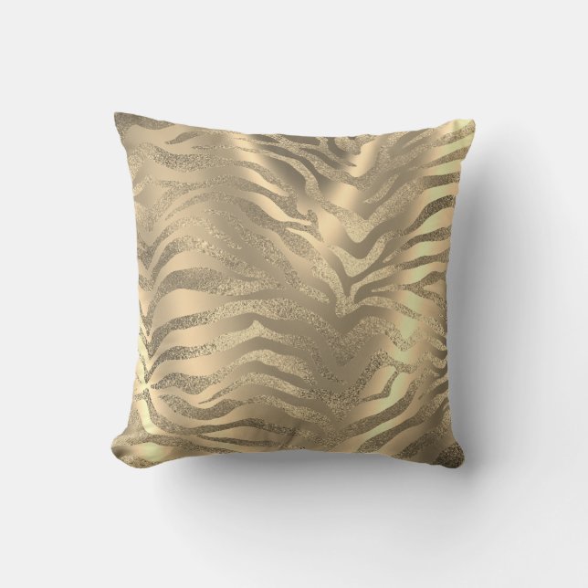 Safari African Guld Glam Zebra Animal Skin Sepia Kudde (Framsida)