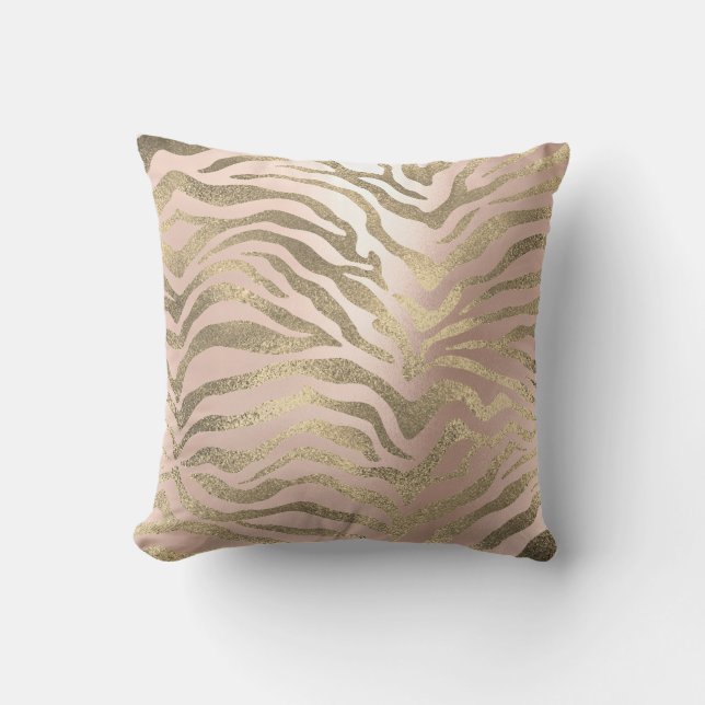 Safari African Sepia Ro Guld Zebra Animal Skin Kudde (Framsida)
