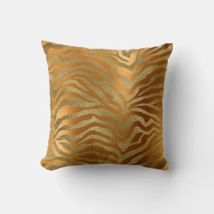 Safari African Steel Guld Glam Zebra Animal Skin Kudde