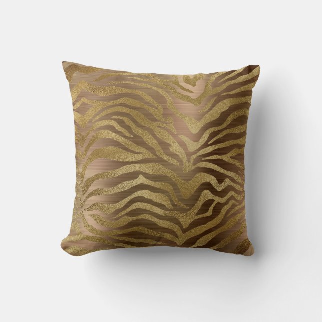 Safari African Steel Guld Glam Zebra Animal Skin Kudde (Framsida)