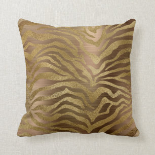 Safari African Steel Guld Glam Zebra Animal Skin Kudde