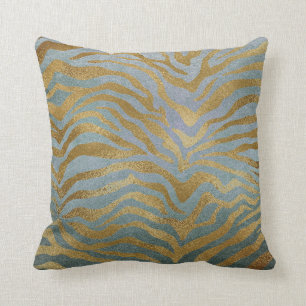 Safari African Teal Guld Glam Zebra Animal Skin Kudde