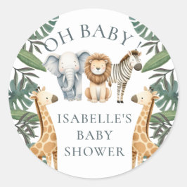 Safari Animal Anpassningsbar Baby Shower Runt Klistermärke