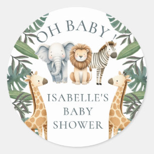 Safari Animal Anpassningsbar Baby Shower Runt Klistermärke