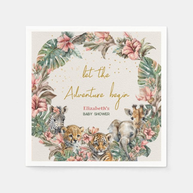 Safari Animal Äventyr Begin Pojke Shower Pappersservett (Framsidan)