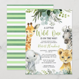 Safari Animal Baby Shower-inbjudan Greenery Inbjudningar