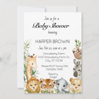 Safari animal baby shower inbjudningar