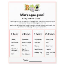 Safari Animal Baby Shower Whin your Purse Game