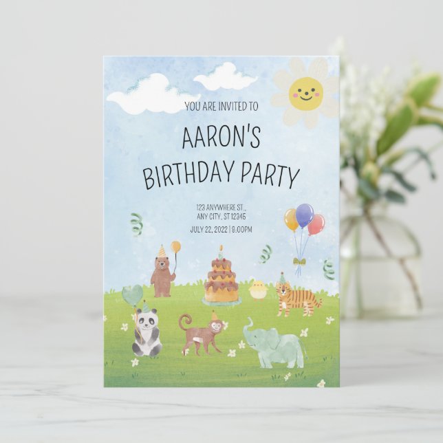 Safari Animal Birthday Call Greenery Birthda Inbjudningar (Stående Fram)
