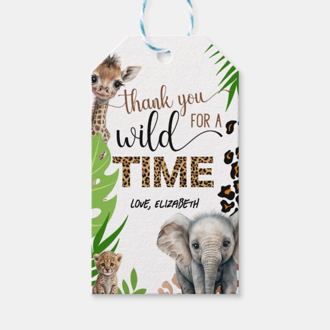 Safari Animal Birthday Leopard Skriv ut Party Presentetikett (Framsidan)