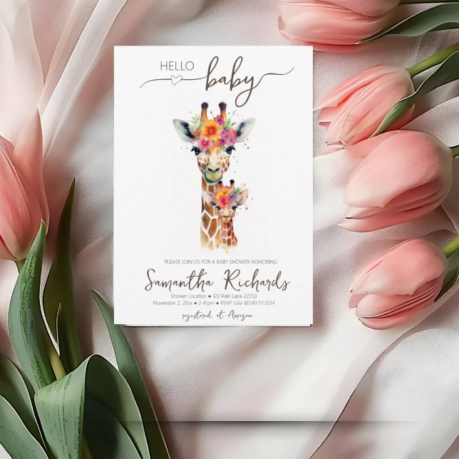 Safari Animal Blommigt Giraffe Mamma Baby Shower Inbjudningar (Safari Animal Floral Giraffe Mom Baby Shower Invitation)