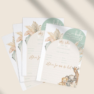 Safari animal boho Baby Shower-förutsägelsespel