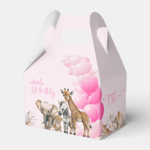Safari animal Boho Balloon Girl 1 Birthday Favor Presentaskar