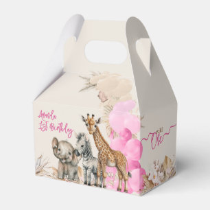 Safari animal Boho Balloon Girl 1 Birthday Presentaskar