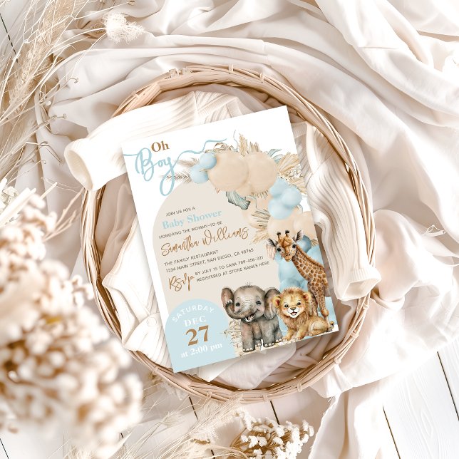 Safari Animal Boho Blue Balloon Boy Shower Inbjudningar (Skapare uppladdad)