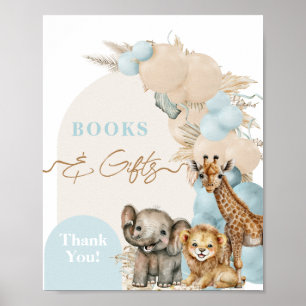 Safari Animal Boho Blue Balloon Boy Shower Poster
