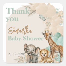 Safari animal Boho Oh Baby Shower tack Fyrkantigt Klistermärke