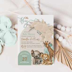 Safari animal Boho Oh Boy Baby Shower Inbjudningar