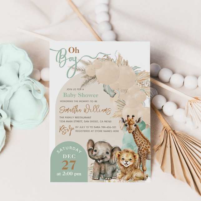 Safari animal Boho Oh Boy Baby Shower Inbjudningar (Skapare uppladdad)