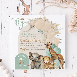 Safari animal Boho Oh Boy Baby Shower Inbjudningar