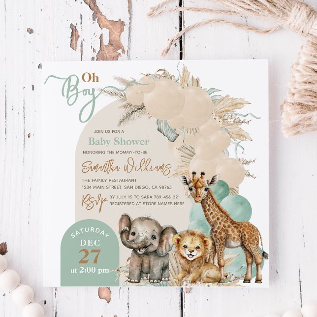 Safari animal Boho Oh Boy Baby Shower Inbjudningar (Skapare uppladdad)