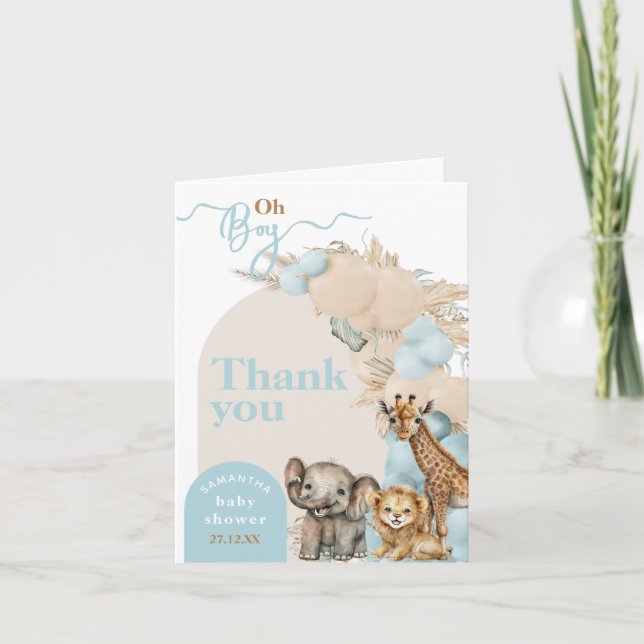 Safari animal Boho Oh Boy Baby Shower Tack Kort (Framsida)