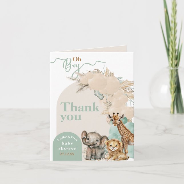 Safari animal Boho Oh Boy Baby Shower Tack Kort (Framsida)