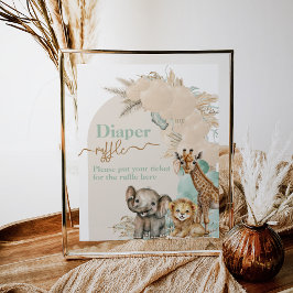 Safari animal Boho Oh Boy Shower Diaper Poster