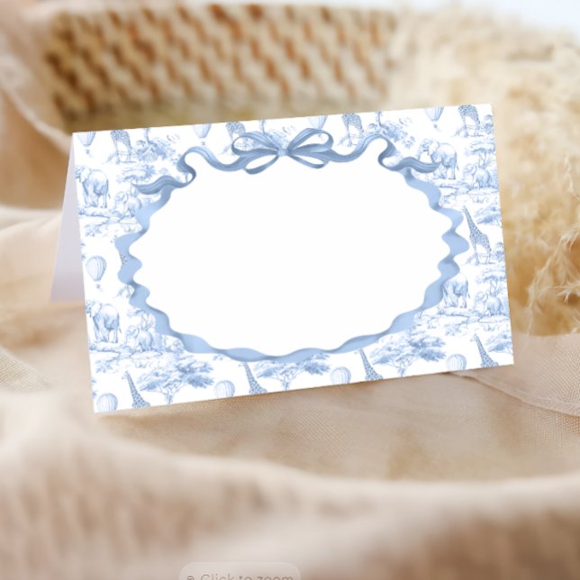 Safari Animal Dusty Blue Toile de Jouy Baby Shower Placeringskort (Skapare uppladdad)