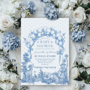 Safari Animal Dusty Blue Toile Pojke Shower Inbjudningar